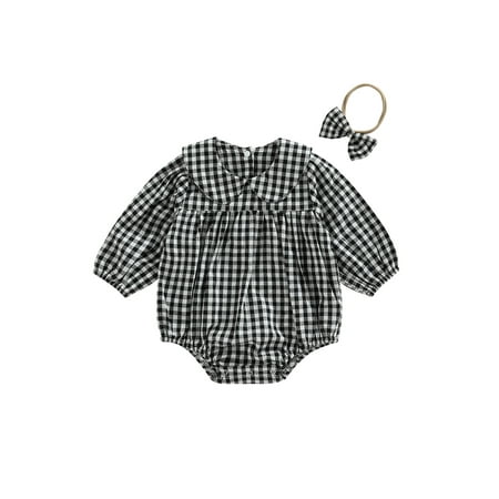 Sunisery Toddler Baby Girls Autumn Jumpsuit Plaid Print Long Sleeve Doll Collar Snap Closure Romper + Bow Headband Black 18-24 Months
Sunisery Toddler Baby Girls Autumn Jumpsuit Plaid Print Long Sleeve Doll Collar Snap Closure Romper + Bow Headband Black 18-24 Months