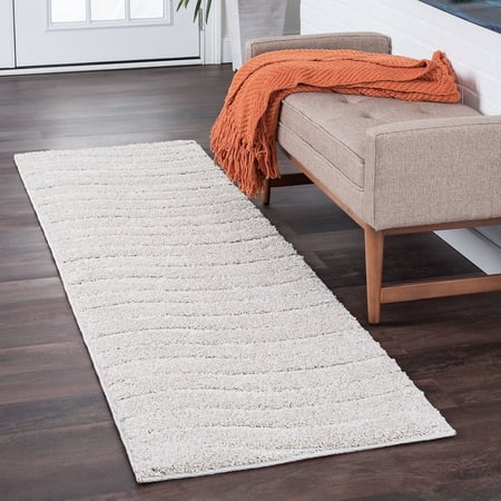 Alise Rugs Waverly Shag Contemporary Stripe Runner Rug - 2'3 x 13'9