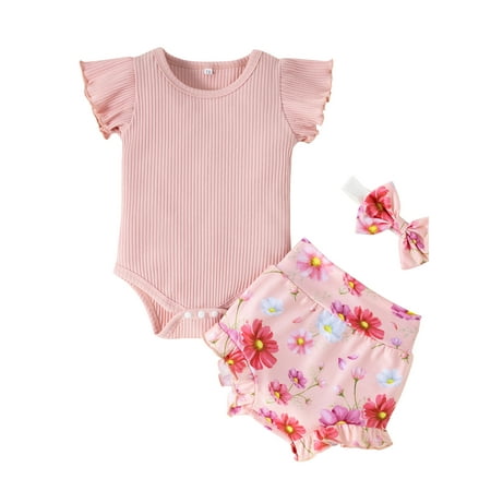 Dooleck Baby Girl Ribbed Set Short Sleeve Ruffles Sleeve Bodysuit Floral Shorts Headband 3pc Summer Outfit
Dooleck Baby Girl Ribbed Set Short Sleeve Ruffles Sleeve Bodysuit Floral Shorts Headband 3pc Summer Outfit