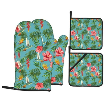 Oven Mitts and Pot Holders 4 pcs Set Hummingbird Green Leaf Red Hibiscus Heat Resistant Silicone Oven Mitts Pot Holders for Kitchen Baking Cooking Non-Slip Oven Gloves Hot Pads Potholders
Oven Mitts and Pot Holders 4 pcs Set Hummingbird Green Leaf Red Hibiscus Heat Resistant Silicone Oven Mitts Pot Holders for Kitchen Baking Cooking Non-Slip Oven Gloves Hot Pads Potholders