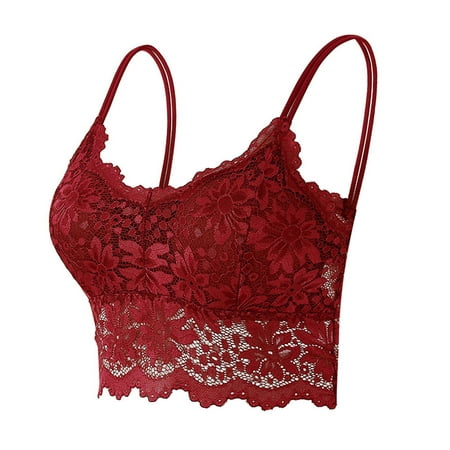

QWERTYU Lace Bralettes for Women No Underwire Bandeau Bralettes Comfort Seamless Wireless Skinny Strap Bralette Bra Red S-M