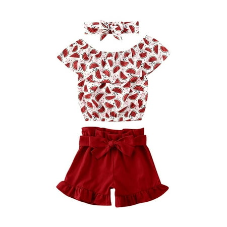 Fullvigor Baby Girls Summer Outfits Off Shoulder Watermelon Tops Shorts Pants with Headband
Fullvigor Baby Girls Summer Outfits Off Shoulder Watermelon Tops Shorts Pants with Headband