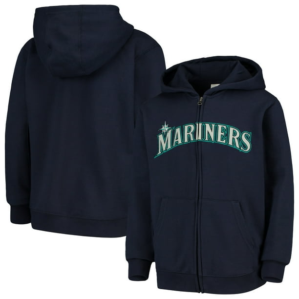 Seattle Mariners Youth Team Color Wordmark Full-Zip Hoodie - Navy