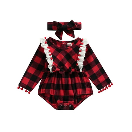 Yinyinxull Infant Baby Girls Christmas Rompers Headband 2Pcs Plaid Printed Long Sleeve Jumpsuits Clothes Red 6-12 Months
Yinyinxull Infant Baby Girls Christmas Rompers Headband 2Pcs Plaid Printed Long Sleeve Jumpsuits Clothes Red 6-12 Months