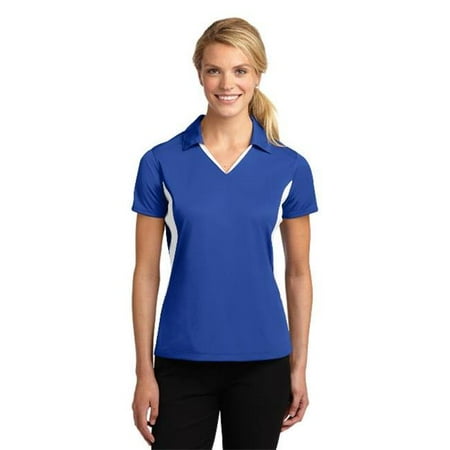 LST655 Ladies Side Blocked Micropique Sport-Wick Polo T-Shirt, True Royal & White - 4XL