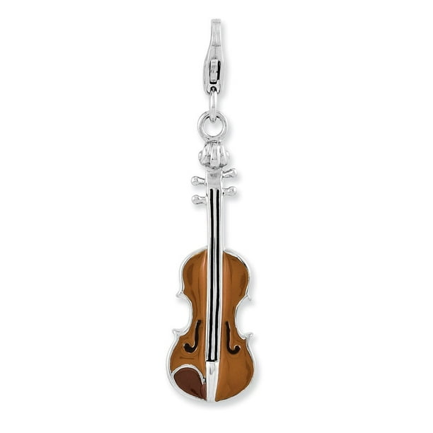 Sterling Silver Enameled 3-d Viola With Lobster Clasp Charm - 2.4 Grams