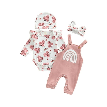Meihuida Newborn 4Pcs Outfits Long Sleeve Floral Round Neck Romper Rainbow Suspender Jumpsuit Floral Hat Headband
Meihuida Newborn 4Pcs Outfits Long Sleeve Floral Round Neck Romper Rainbow Suspender Jumpsuit Floral Hat Headband