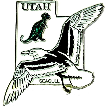 Utah State Outline with California Gull and Flowers Fridge Magnet
