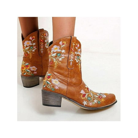 Crocowalk Women Short Bootie Chunky Ankle Boot Embroidered Floral Boots Winter Shoes Playing Handsome Round Toe Yellow 9
Crocowalk Women Short Bootie Chunky Ankle Boot Embroidered Floral Boots Winter Shoes Playing Handsome Round Toe Yellow 9