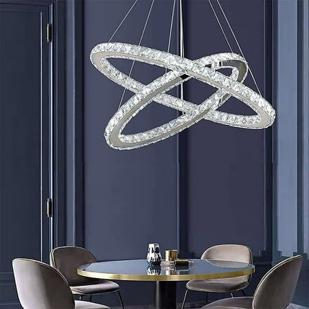 

FRIXCHUR Modern Crystal Chandelier Adjustable 2 Rings LED Oval Ceiling Light Fixtures for Living Room Dinning Room Bedroom(Cool White)