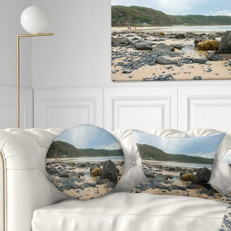 DESIGN ART Designart 'Pretty Beach with Small and Big Rocks' Seashore Throw Pillow