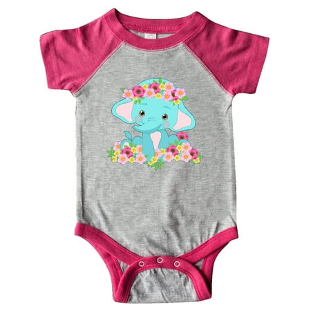 Inktastic Cute Baby Elephant with Flowers Gift Baby Boy or Baby Girl Bodysuit