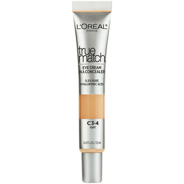L'Oreal Paris True Match Eye Cream in a Concealer, 0.5% hyaluronic acid, Light C3-4, 0.4 fl. oz.