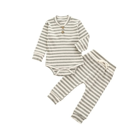 wybzd Newborn Infant Unisex Baby Boy Girl Button Striped Romper Bodysuit Pants Outfit Clothes 2Pcs Pajamas Set Grey White 12-18 Months
wybzd Newborn Infant Unisex Baby Boy Girl Button Striped Romper Bodysuit Pants Outfit Clothes 2Pcs Pajamas Set Grey White 12-18 Months