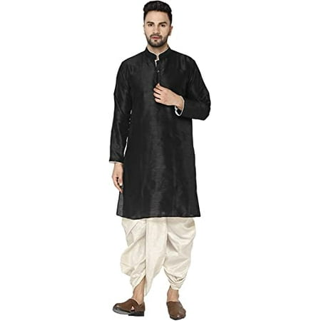 Royal Kurta Mens Silk Blend Dhoti Kurta (38 Black-1)