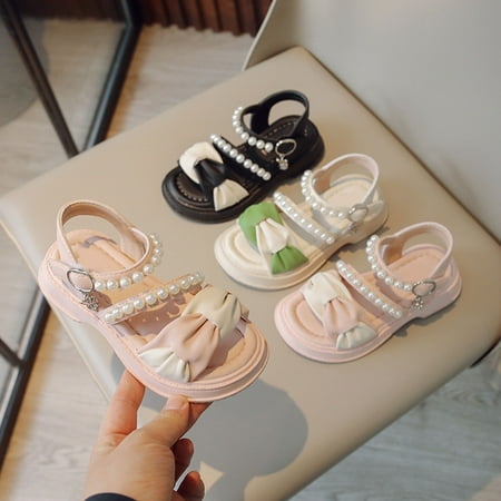 Gubotare Sandals Little Girl Big Girls Fashion Bow Sandals Summer Shoes (Green 8)