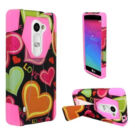 For LG Rebel 4G LTE Turbo Layer HYBRID KICKSTAND Rubber Cover + Screen Guard