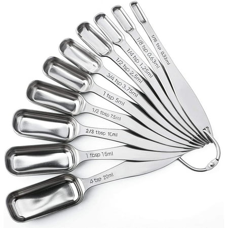 Stainless Steel Narrow Measuring Spoons Heavy Duty Metal Measuring Spoons with Long Handle and Engraved Measurements Set of 10 For Dry or Liquid Fits in Spice Jar
Stainless Steel Narrow Measuring Spoons Heavy Duty Metal Measuring Spoons with Long Handle and Engraved Measurements Set of 10 For Dry or Liquid Fits in Spice Jar
