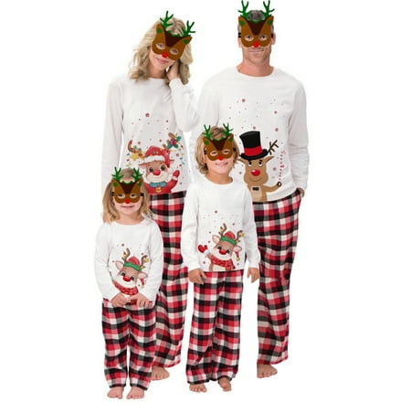 Gwiyeopda Christmas Pajamas for Family Cartoon Deer Print Tops + Plaid Pants Holiday Loungewear Set
Gwiyeopda Christmas Pajamas for Family Cartoon Deer Print Tops + Plaid Pants Holiday Loungewear Set