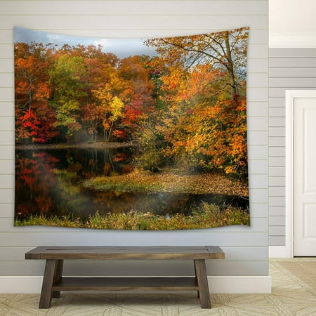 wall26 - Colorful Autumn Reflections on This Pond in Allaire State Park in New Jersey. - Fabric Wall Tapestry Home Decor - 51x60 inches