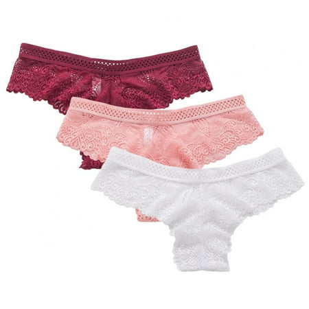 3pcs Women Briefs Low-Rise Panties Lace Hollow out Thong Seamless Underpants Female Thongs