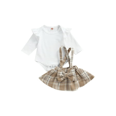 TSEXIEFOOFU Baby Girl s Two-Piece Suit Ruffle Long Sleeve Round Neck Romper + Plaid Pattern Bowknot Suspender Skirt
TSEXIEFOOFU Baby Girl s Two-Piece Suit Ruffle Long Sleeve Round Neck Romper + Plaid Pattern Bowknot Suspender Skirt