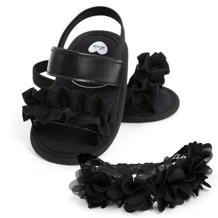 Baby Girl Barefoot Flower Sandals & Headbands Set Chiffon Flower Baby Sandals