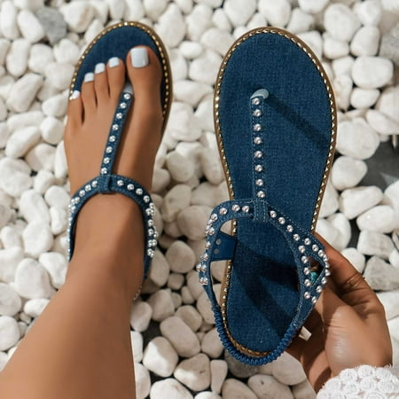 UIX Women s Summer Fashion Clip Toe Denim Applique Beaded Sandals Outdoor Casual Comfortable Beach Sandals
UIX Women s Summer Fashion Clip Toe Denim Applique Beaded Sandals Outdoor Casual Comfortable Beach Sandals