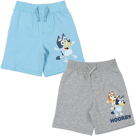 Bluey Bingo Toddler Boys French Terry 2 Pack Shorts Blue/Grey 4T