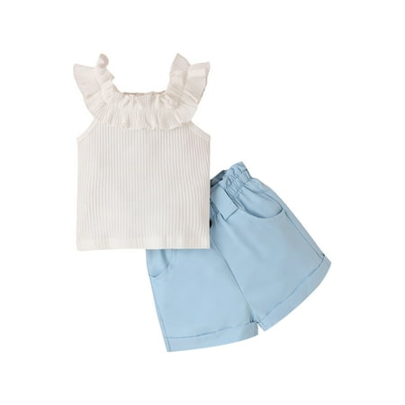 Calsunbaby Kids Toddler Baby Girls Summer Outfit Sets White Sleeveless Ruffle Ribbed Tops Solid Color Shorts Blue 1-2 Years
Calsunbaby Kids Toddler Baby Girls Summer Outfit Sets White Sleeveless Ruffle Ribbed Tops Solid Color Shorts Blue 1-2 Years