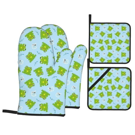 Oven Mitts and Pot Holders Sets 4 pcs - Funny frogs dragonfly blue Heat Resistant Silicone Oven Gloves with Non-Slip Silicone Surface and hot pads for kitchen Baking Cooking BBQ
Oven Mitts and Pot Holders Sets 4 pcs - Funny frogs dragonfly blue Heat Resistant Silicone Oven Gloves with Non-Slip Silicone Surface and hot pads for kitchen Baking Cooking BBQ