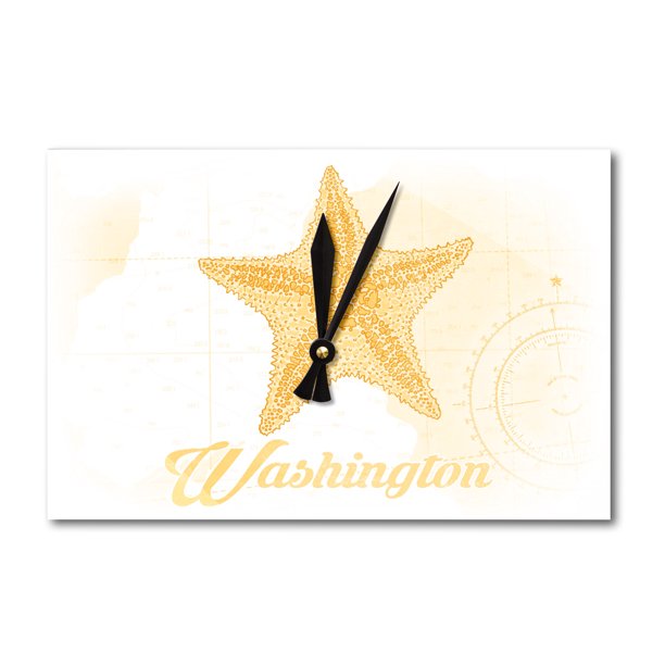 Washington - Starfish - Yellow - Coastal Icon - Lantern Press Artwork (Acrylic Wall Clock)