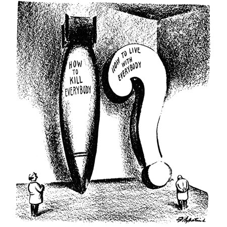 Cartoon Atom Bomb 1945 Nin The Lab Of Human Affairs American Cartoon On The Two Major And Contradictory Questions Facing The World Following The Use Of The Atomic Bomb In The Closing Days Of World Wa