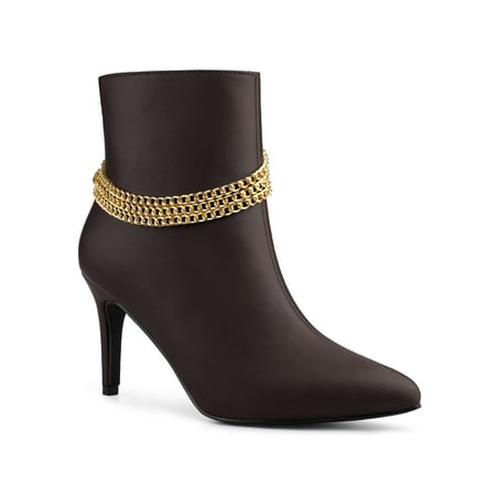 Allegra K Women s Pointy Toe Stiletto Heels Chain Ankle Boots