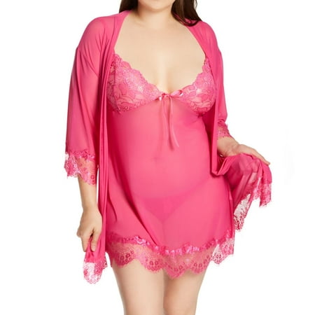 

Women s Shirley of Hollywood X31412 Plus Size Eyelash Lace 3-Piece Peignoir Set (Hot Pink 1X)