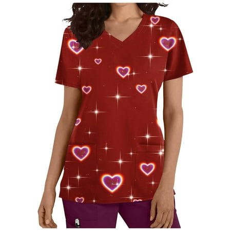 Odeerbi Valentines Scrub Tops for Women V Neck T-Shirt Fashion Short Sleeve Printing With Pocket Blouse Watermelon Red
Odeerbi Valentines Scrub Tops for Women V Neck T-Shirt Fashion Short Sleeve Printing With Pocket Blouse Watermelon Red