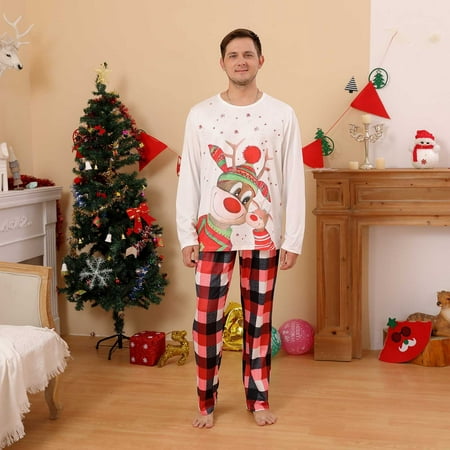 

YYDGH Pajamas Christmas Christmas Pajamas for Family Funny Cute Deer Red Plaid Pjs Long Sleeve Holiday Sleepwear Set