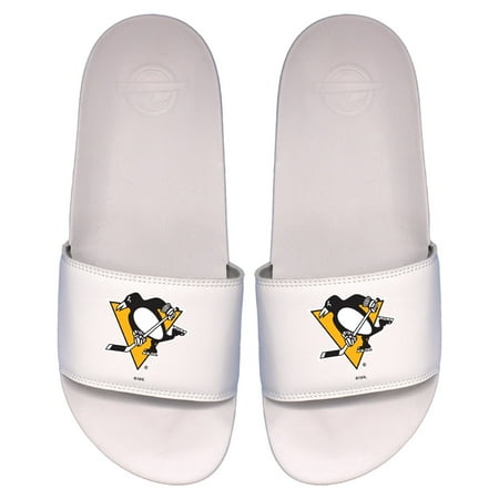 Youth ISlide White Pittsburgh Penguins Primary Logo Motto Slide Sandals