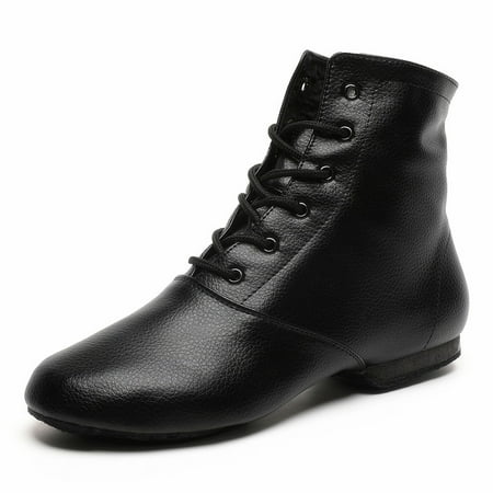 Black Leather Jazz Boots Split Sole Dancing Shoes for Adult Women Men (13M/14W)