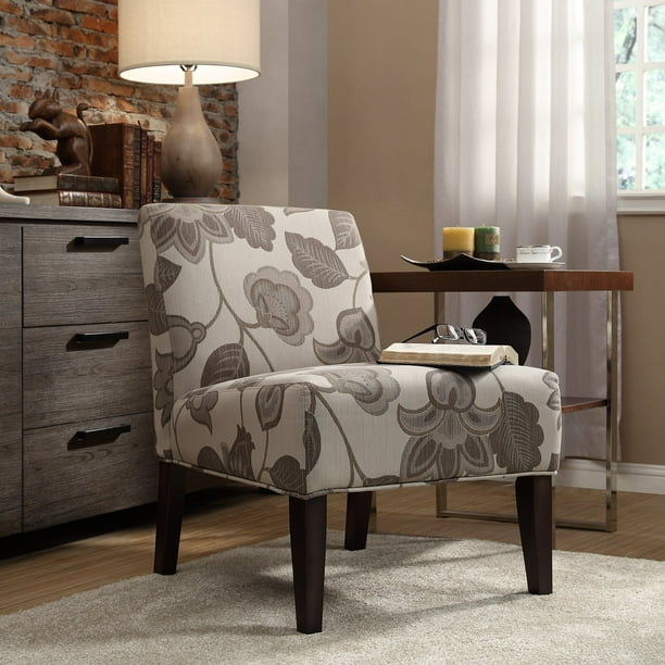 Weston Home Classic Gray Flower With Leaves Lounger Chair - Rich Espresso