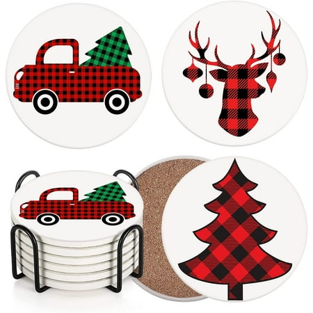 JOOCAR Christmas Coasters Red and Black Buffalo Plaid Christmas Tree Truck Deer Suitable for Home Kitchen Table Bar Decoration Housewarming Gift Coasters Set of 6
JOOCAR Christmas Coasters Red and Black Buffalo Plaid Christmas Tree Truck Deer Suitable for Home Kitchen Table Bar Decoration Housewarming Gift Coasters Set of 6