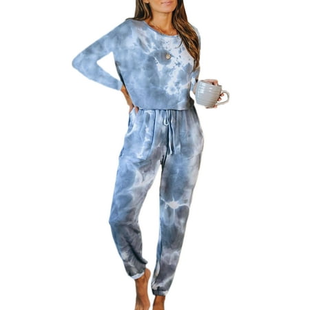 Glookwis Women Elastic Waist Sleepwear Two Pieces Outfits Loungewear Baggy Loose Pajamas Sets Top And Pant Tie Dye Lounge Set Nightwear Blue M
Glookwis Women Elastic Waist Sleepwear Two Pieces Outfits Loungewear Baggy Loose Pajamas Sets Top And Pant Tie Dye Lounge Set Nightwear Blue M