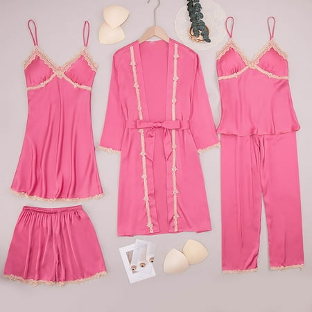 XIAOFFENN Women s Sleepwear Long Pants+Tops Pajamas Five Piece Set Home