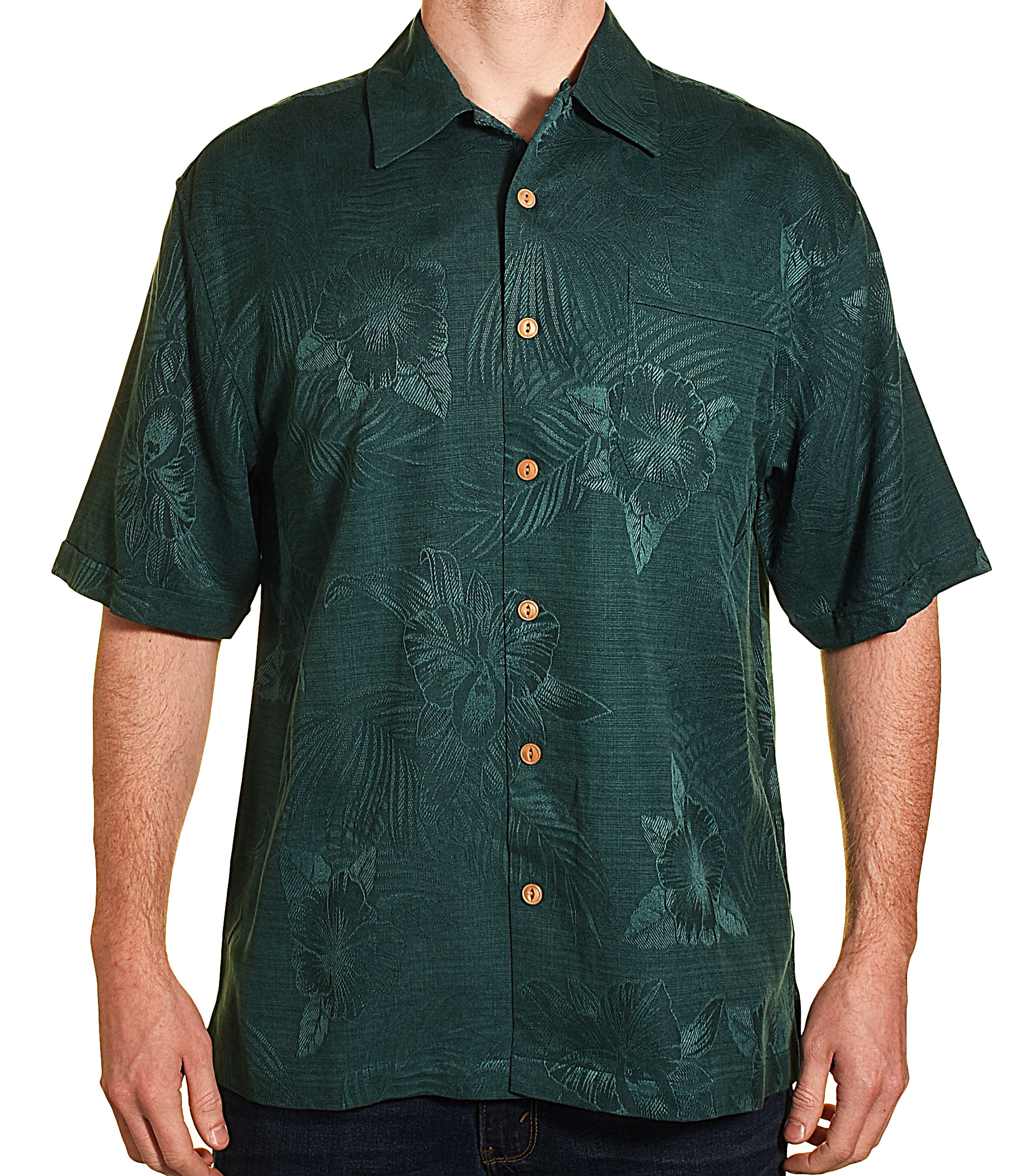 Jamaica Jaxx Mens Silk Hawaiian Aloha Shirt Dark Green Medium