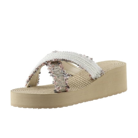 Cathalem Fashion Spring And Summer Women Slippers Thick Bottom Wedge Heel Lightweight Pearl Sequins Beach Style B 40 
Cathalem Fashion Spring And Summer Women Slippers Thick Bottom Wedge Heel Lightweight Pearl Sequins Beach Style B 40