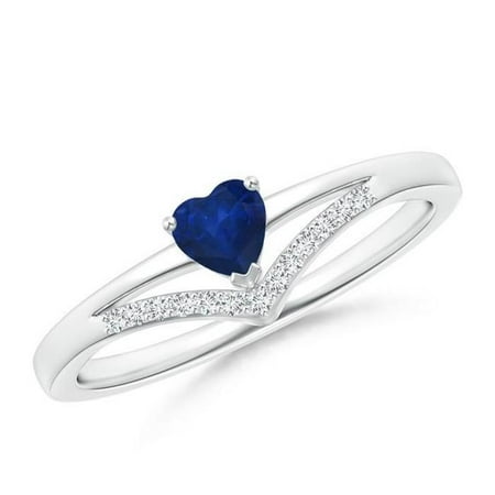 Harry Chad Enterprises 41266 1.5 Carat Heart & Round Cut Ceylon Sapphire & Diamond Ring - 14K White Gold