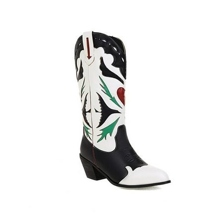 SIMANLAN Womens Wide Calf Boots Chunky Heel Fashion Riding Cowgirl Boots Black White 9
SIMANLAN Womens Wide Calf Boots Chunky Heel Fashion Riding Cowgirl Boots Black White 9