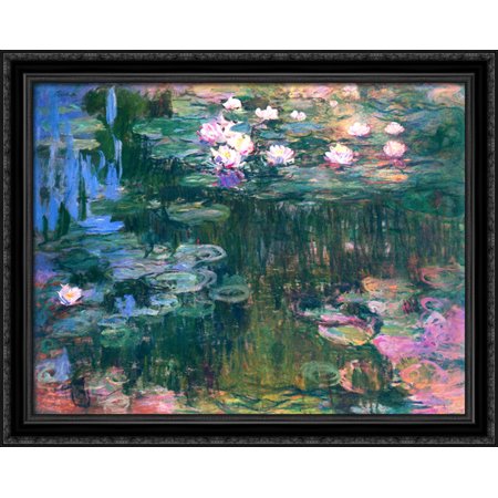 Water Lilies 36x28 Large Black Ornate Wood Framed Canvas Art by Claude Monet