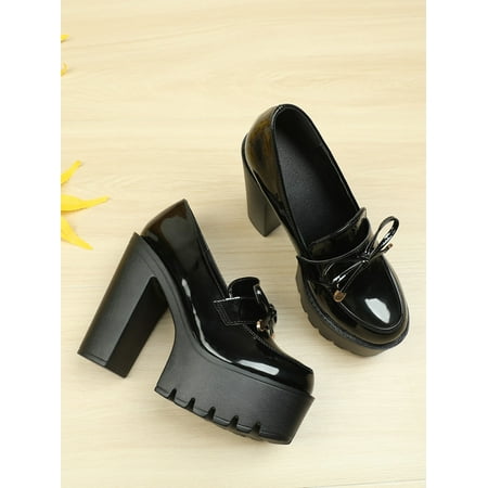 Bow Decor Chunky Heeled Loafer Pumps Women‘s Footwear