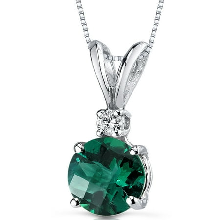 Peora 1.00 Carat T.G.W. Round-Cut Created Emerald and Diamond Accent 14kt White Gold Pendant, 18